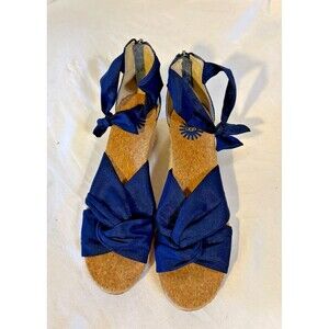Ugg Navy Ankle Strap Sandals Women's 7.5 Wedge Shoes Heels Coquette Cottagecore